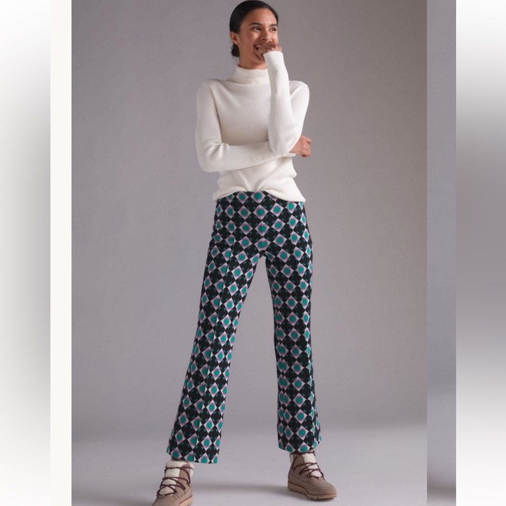 Printed Wide-Leg Pants in Black & Teal